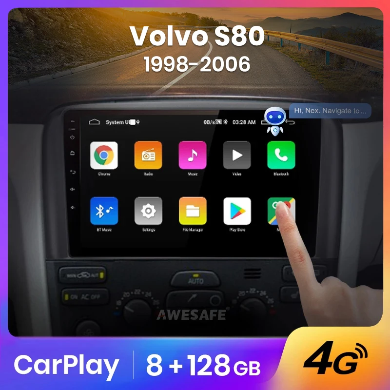 AWESAFE PX9S 8 + 128G carplay android авто радио coche con pantalla для Volvo S80 2003-2006 2 din Авторадио GPS трек