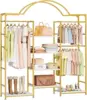 Heavy Duty Clothes Rack with Storage Shelves, Closet Organizer System for Hanging Clothes, 4-Tier Garment Rack Wardrobe with 3 H 1