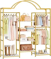Heavy Duty Clothes Rack with Storage Shelves, Closet Organizer System for Hanging Clothes, 4-Tier Garment Rack Wardrobe with 3 H 1
