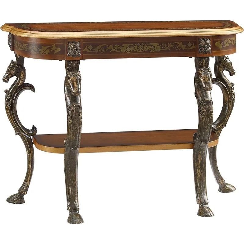 

Powell Furniture Masterpiece Floral Demilune Powell Console Table, Brown and Gold 42 x 31.5 x 15.5