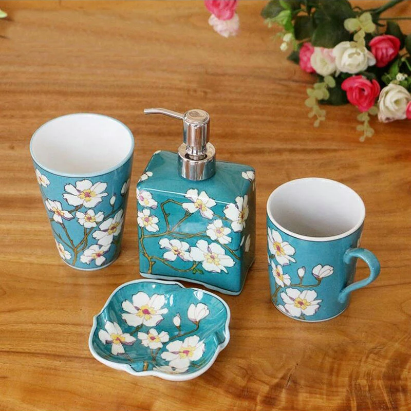 

Ceramic Bathroom Set Soap Dispenser Porcelain Tooth Mug Bathroom Accessories Set
