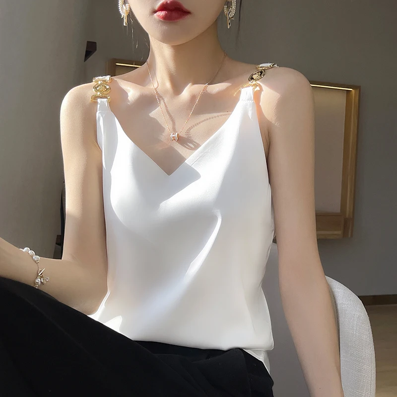 

Summer V-Neck Acetic Acid Satin Camisole Women's New Sexy Beautiful Back Sleeveless Bottoming Shirt