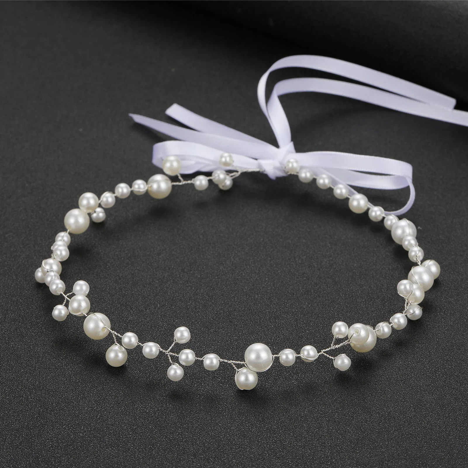 Bridal Hair Accessories White Pearls Headbands Simple Beaded
