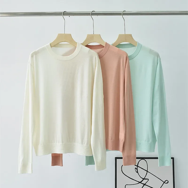 

Women's Bottoming Pullover O-Neck Solid Casual 2023 Autumn Thin Knitted Sweater