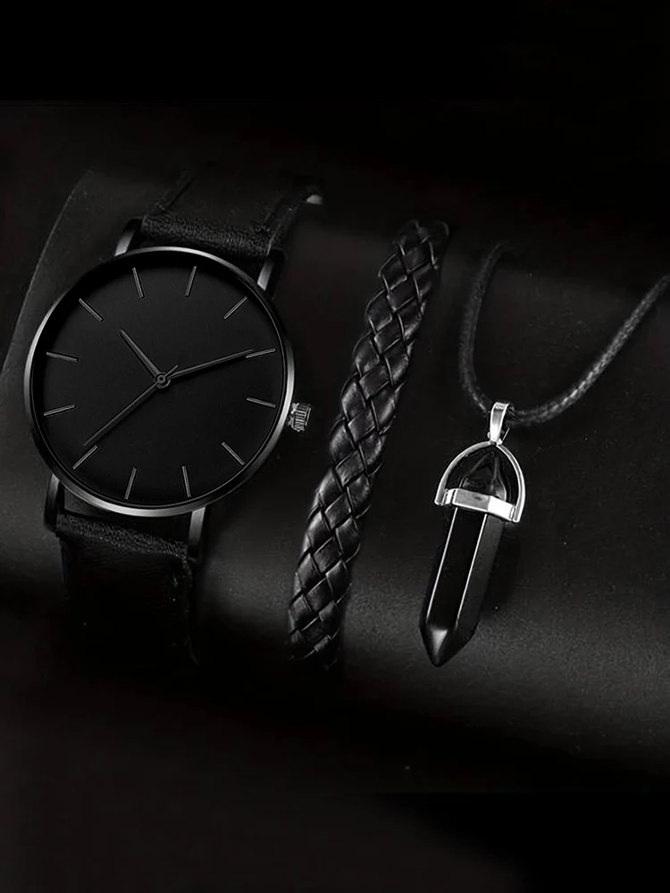 Reloj de cuarzo con correa redonda Simple para hombre, conjunto de