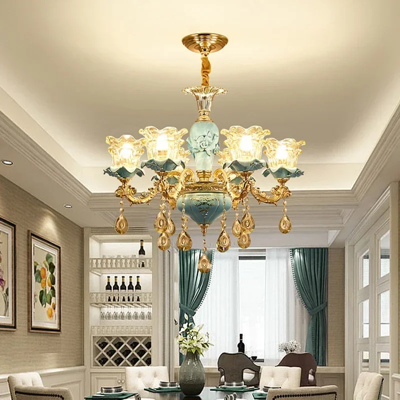 

European-Style Ceramic Retro Atmospheric Chandelier For Living Room Bedroom Model Room Villa Duplex Floor Chandelier