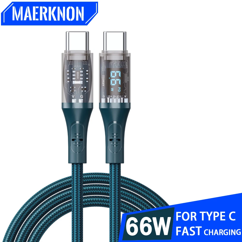 

66W Type C to Type C USB PD Cable Digital Display Mobile Phone Charge Cable 6A PD Fast Charging Cord for Macbook Xiaomi Samsung