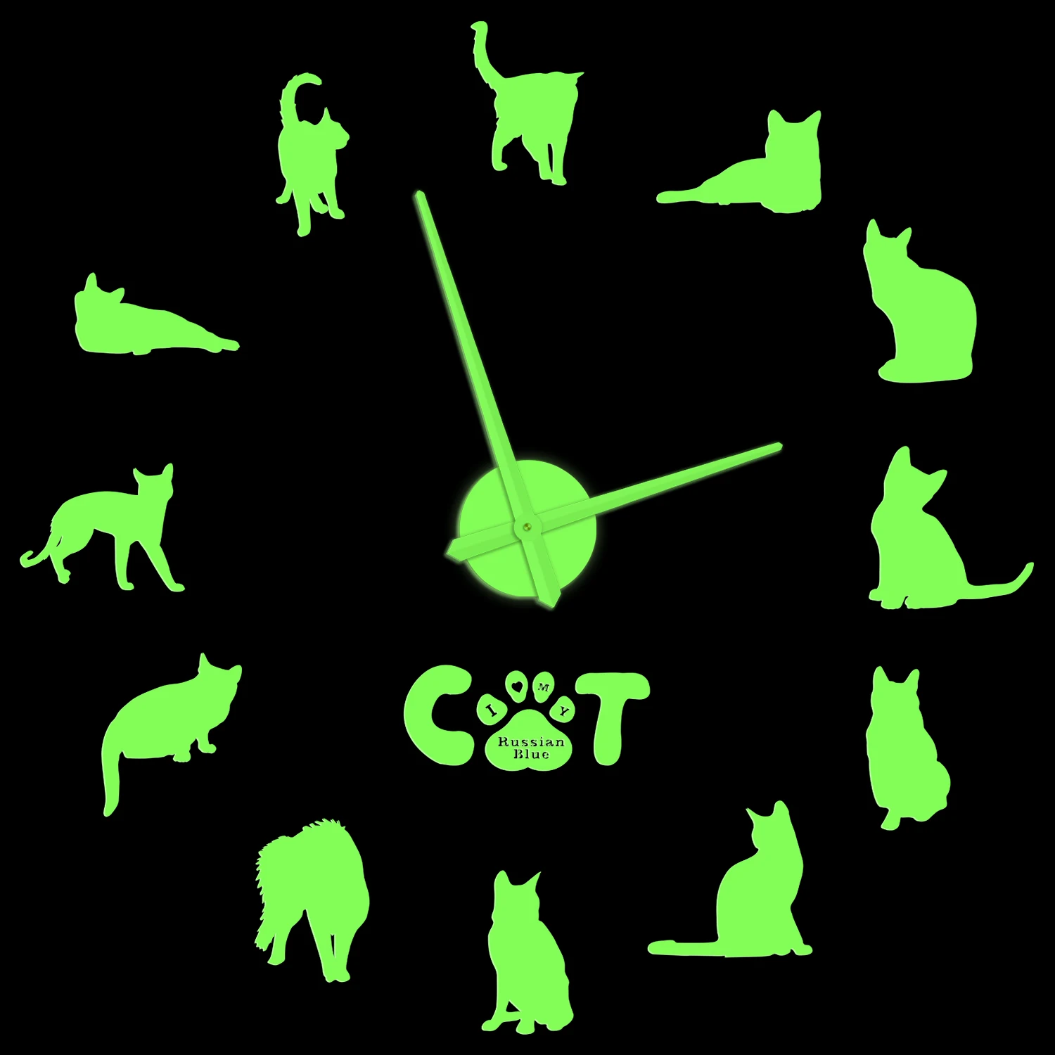 

I Love My Russian Blue Cat Wall Art Luminous Clock For Living Room Kitten Pet Self Adhesive DIY Stickers Watch Kitty Owner Gift