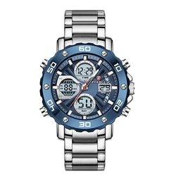 LIGE Men's Waterproof Sport Quartz Digital Wristwatch with Dual Display and Alarm (Silver blue)