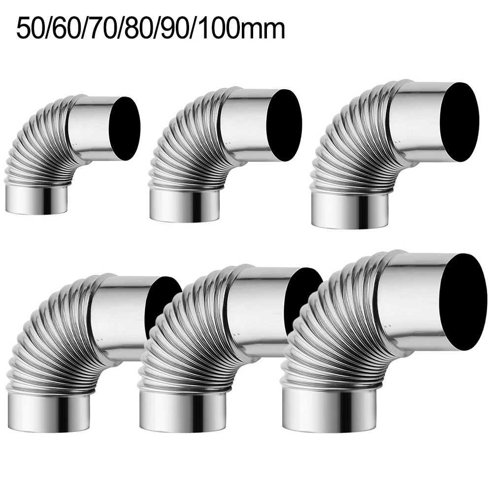 1 Pcs 90 Degree Flue Elbow Pipe Chimney Liner Bend-Stainless Steel Multi Flue Stove Pipe Gas Water Heater Exhaust Pipe Vents 60mm 70mm 80mm gas water heater exhaust pipe stainless steel strong exhaust pipe windproof cap decorative cover elbow pipe