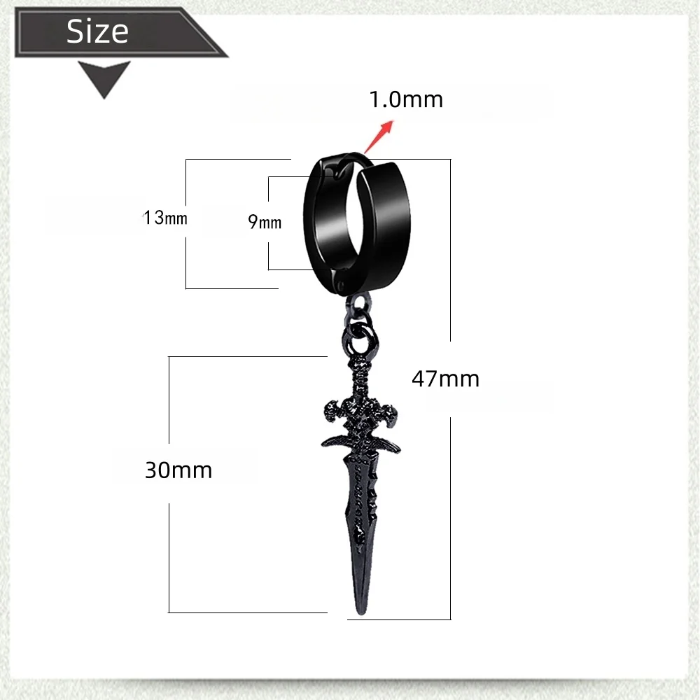 Paar Gothic Schwert Tropfen Ohrringe Schwarz Punk Ohr Hoops mit Lange Baumeln Grunge Hip Hop Edelstahl Ringe Ohr Piercings Schmuck – Detail 4