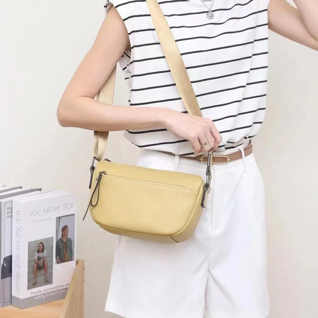 First Layer Cowhide Cow Leather Women's Bag Fashionable Single Shoulder Crossbody Bag Ladies' Solid Color High Quality Handbag