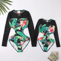 Family Matching Swimsuits Mom and Me One-piece Swimwear Long Sleeve Family Look Holiday Mother Daughter Bikini Swimsuit 1