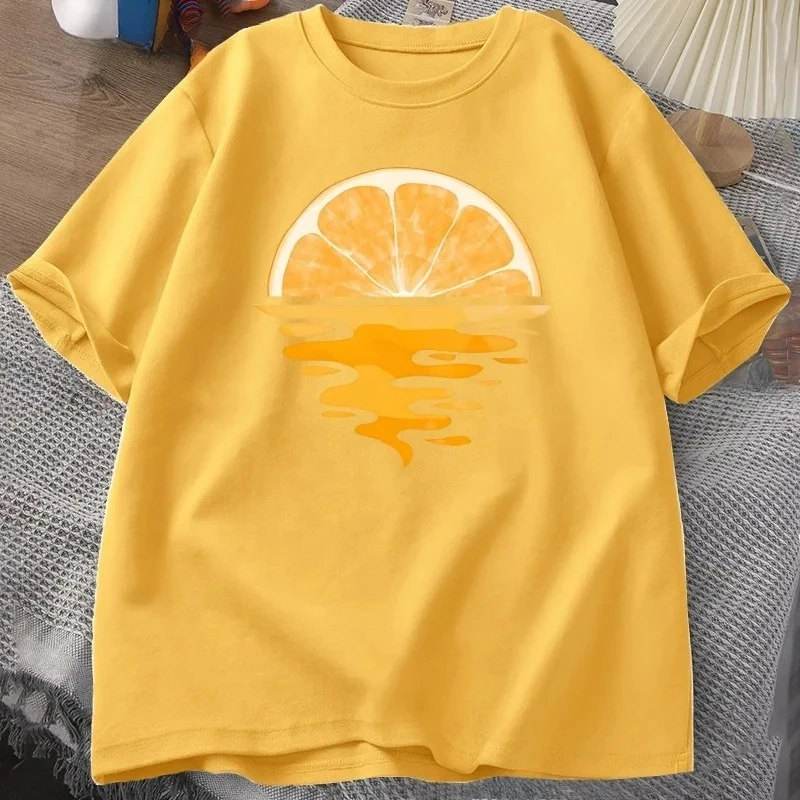 Orange Fruit Graphic T-Shirt - Casual Unisex Short Sleeve Aesthetic Vintage Streetwear
