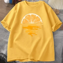 Orange Fruit Graphic T - Shirt - Casual Unisex Short Sleeve Aesthetic Vintage Streetwear - XS (YELLOW)