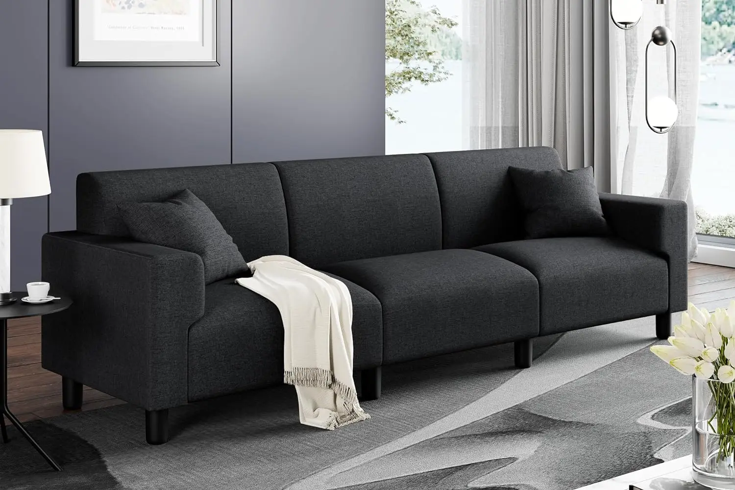 

94'' Sofa Couch, Modern Upholstered 3-Seater Sofa with Deep Cushion, Comfy Sleeper Sofa Couch with Two Pillows for Living Room