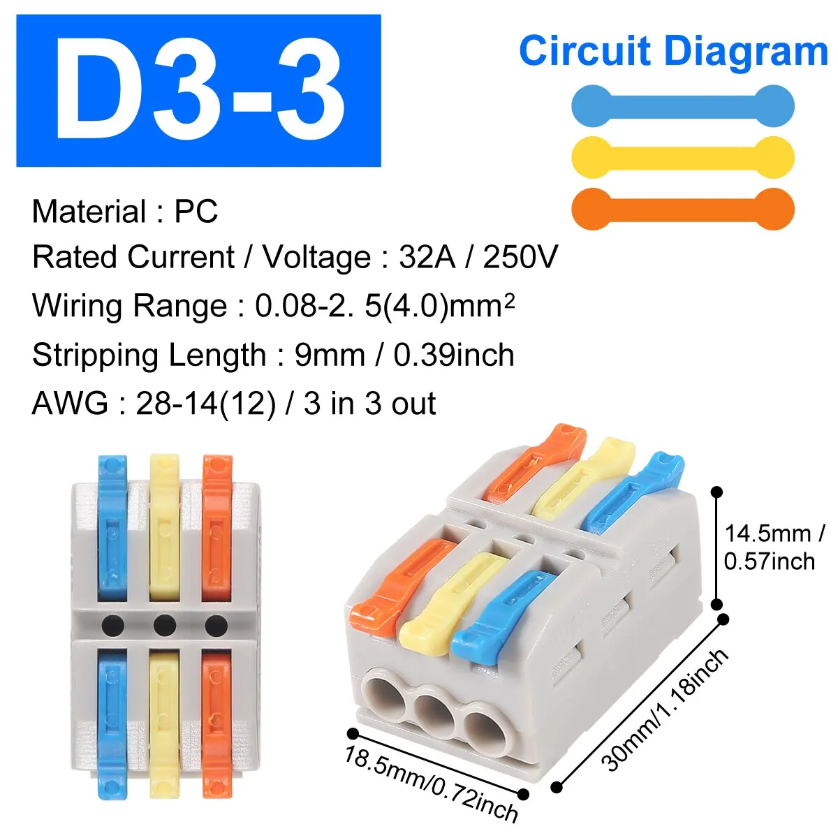 Wire Connector Mini Quick Wire Conductor Connector Universal Compact 2/3 Pin Splicing Push-inTerminal Block 1 in Multiple out Fixing Hole
