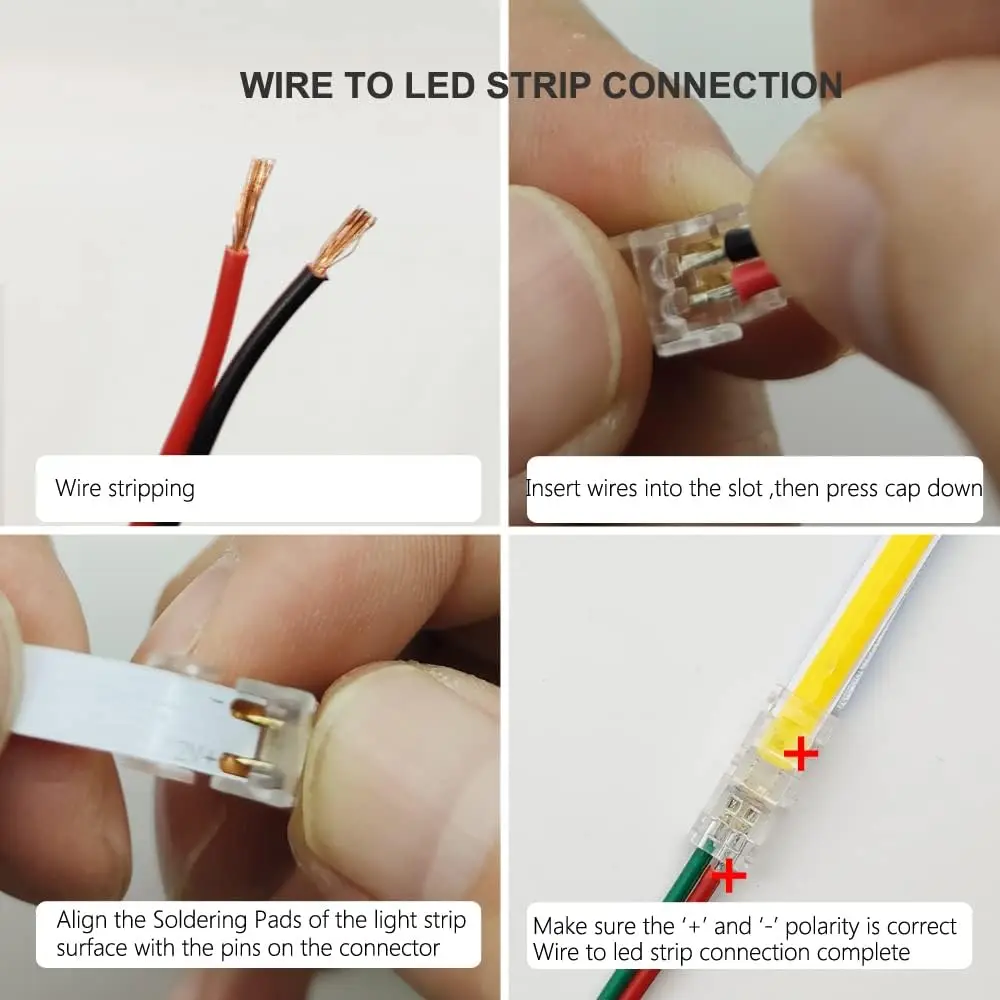 10PCS COB LED Wire Connector 2Pin 5 8 10mm Connection Solderless Mini Buckle Strip To Wire No Dark Area Connector