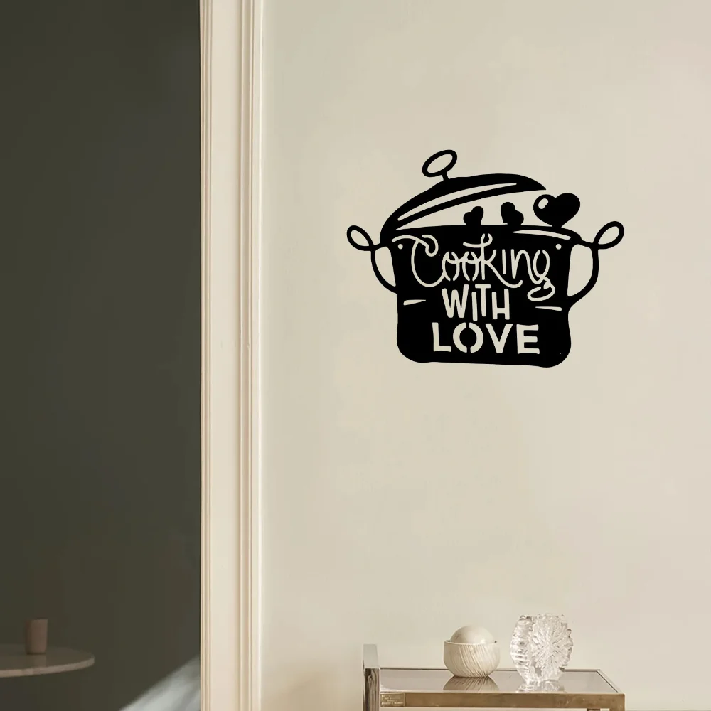 Black Metal Kitchen Pot Sign Cooking with Love Wall Decor Lovely Gift ...