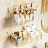 Wall Mounted Cosmetics Storage Rack No Hole Required Plastic Corner Wall Shelf Organizer Bathroom Accessories 1