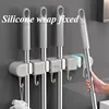 Mop Clamp Storage Rack Wall-mounted Perforation-free with 5pcs Hook Fixed Rack Bathroom Kitchen Door Cleaning Tool Storage Rack 4