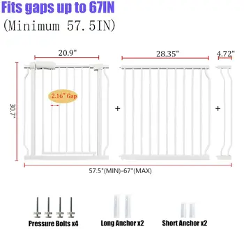 Extra Wide Baby & Dog Gate 62-67 Inch, Pressure Mounted No Drilling, Adjustable Indoor Safety Gate for Stairs & Wide Doorways 2