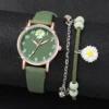 2PCS/Set Fashion Daisy Flower Women Watches Bracelet Set Casual Leather Band Quartz Watch（Without Box） 1