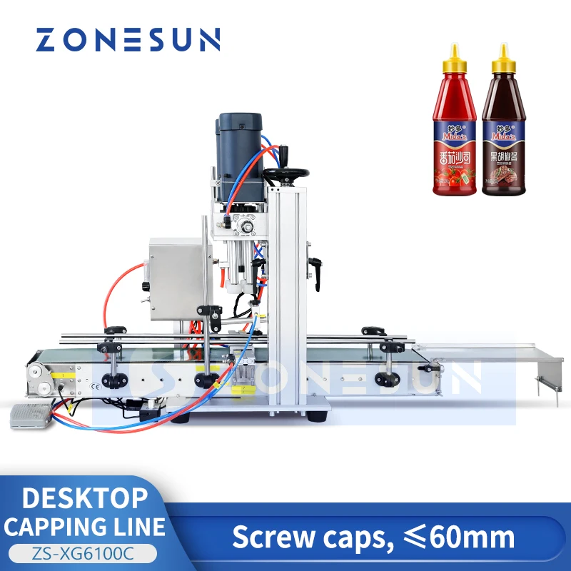 

ZONESUN Bottle Capping Machine Srew Top Juice Liquid Spray Cap Twist Glass Dropper Lid Conveyer Line ZS-XG6100C