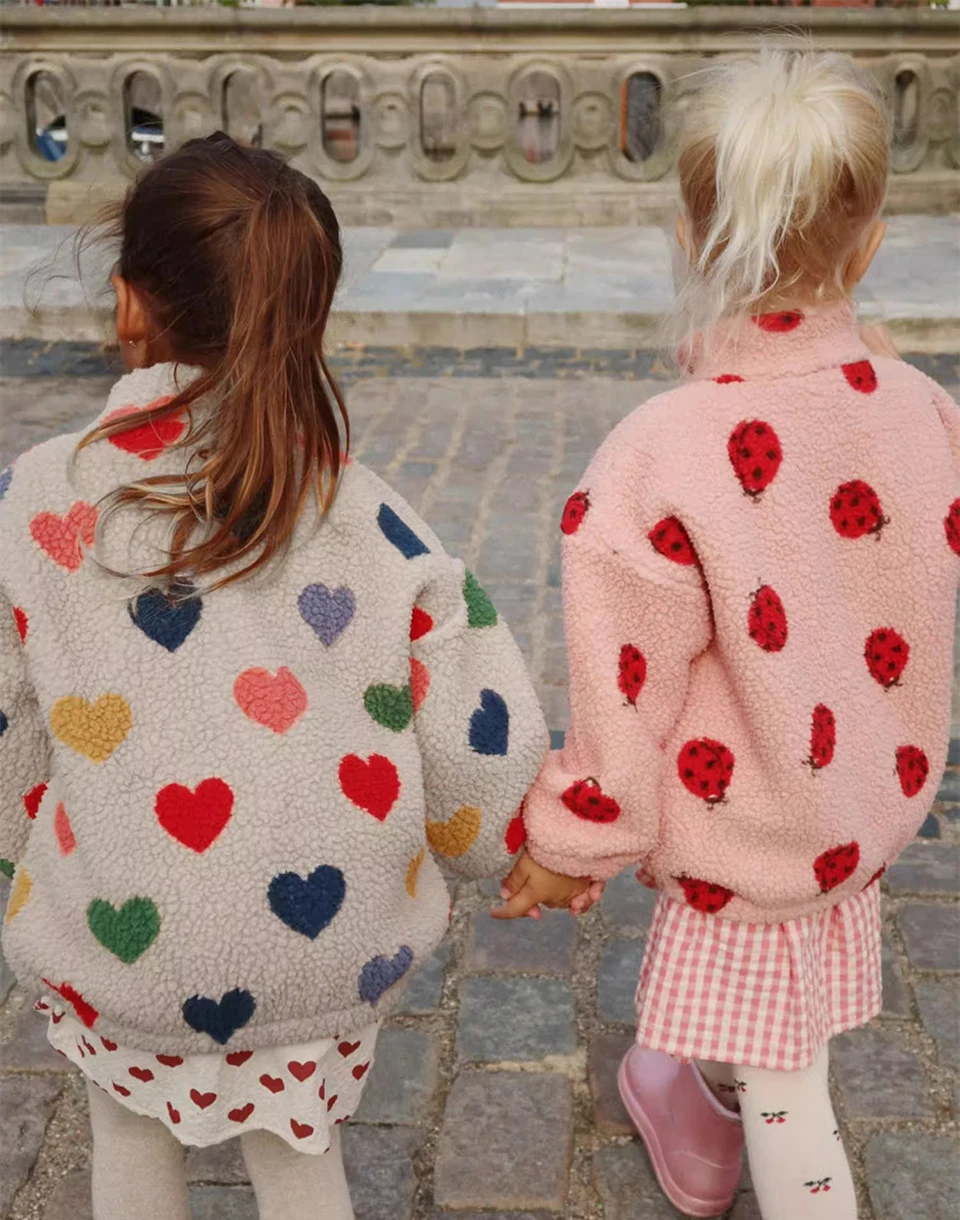 2025 Winter KS Children Cotton Lamb Wool Warm Outerwear Clothes Girls Print Coats Baby Boys Plus Fleece Jackets Kids Clothing