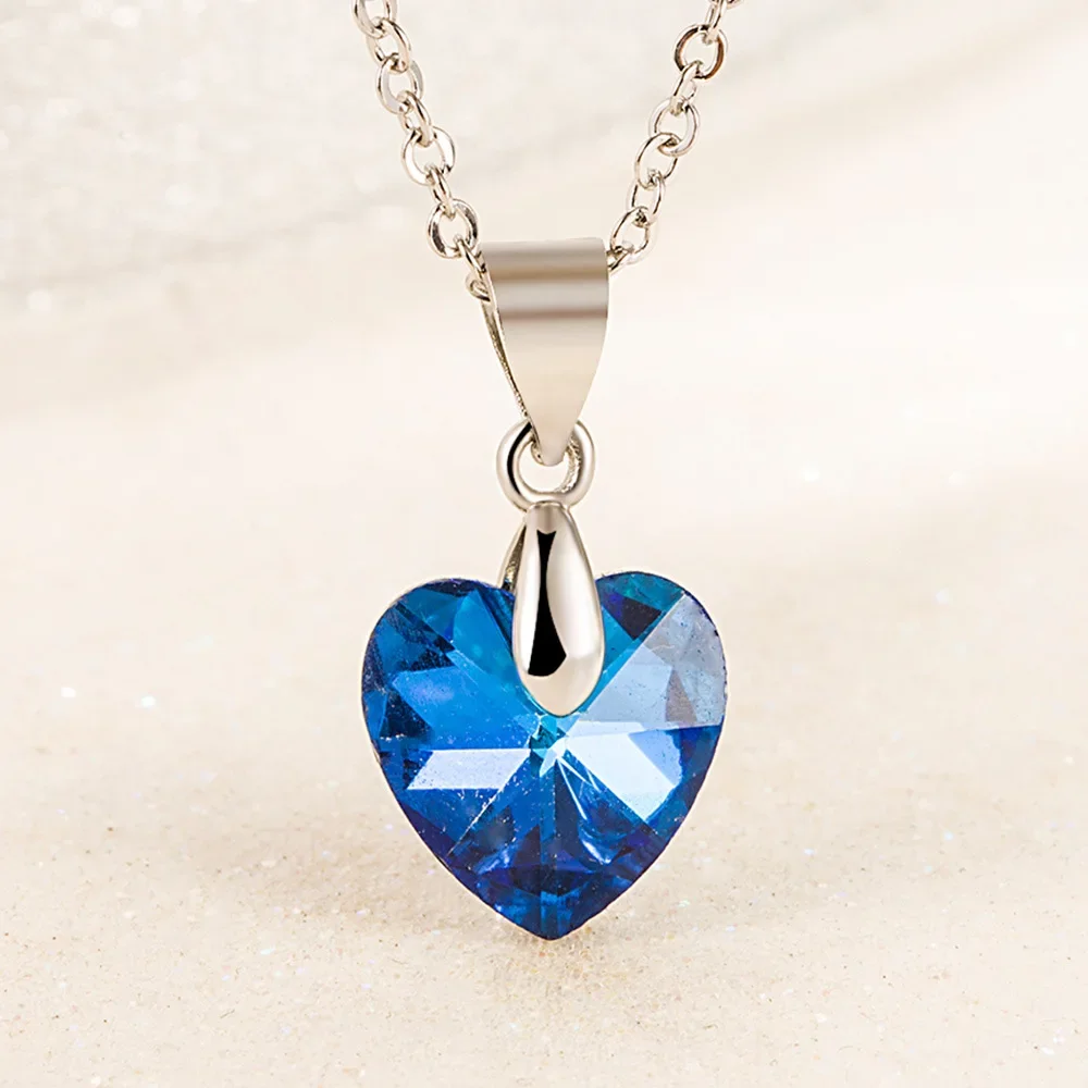 

925 Sterling Silver Heart Blue Zircon Pendant Choker Necklaces For Women Luxury Jewelry Accessories Jewellery Argent 925