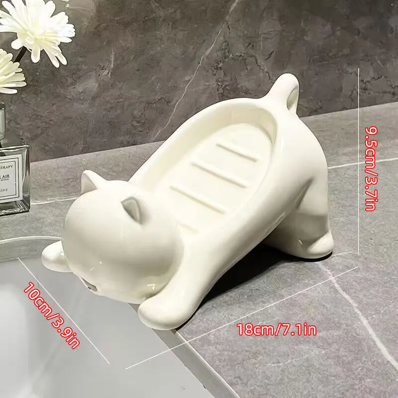 Cartoon Cat Soap Holder Organizer Bathroom Shower Soap Storage Box Dish Case 
