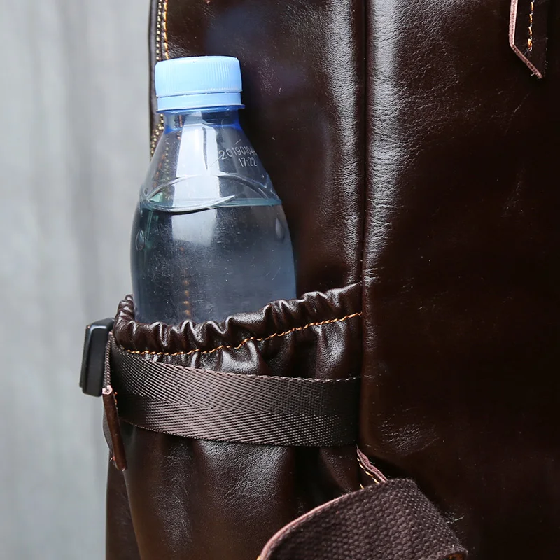 NZPJ Retro Genuine Leather Men Backpack Vegetable Tanned Top Layer Cowhide Backpack Large Capacity Travel Bag For 16 inch laptop