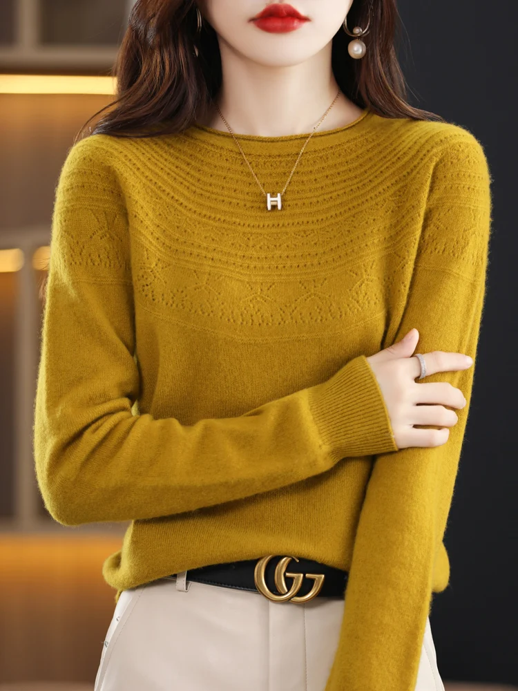 Basic Women's Long Sleeve O Neck Wool Blend Pullover Sweater