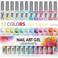Painted Nail Polish Set, 12 Color Line Art Painted Gel Nail Polish Set Glitter For Nails Painting Drawing Soak Off UV LED Curing 1