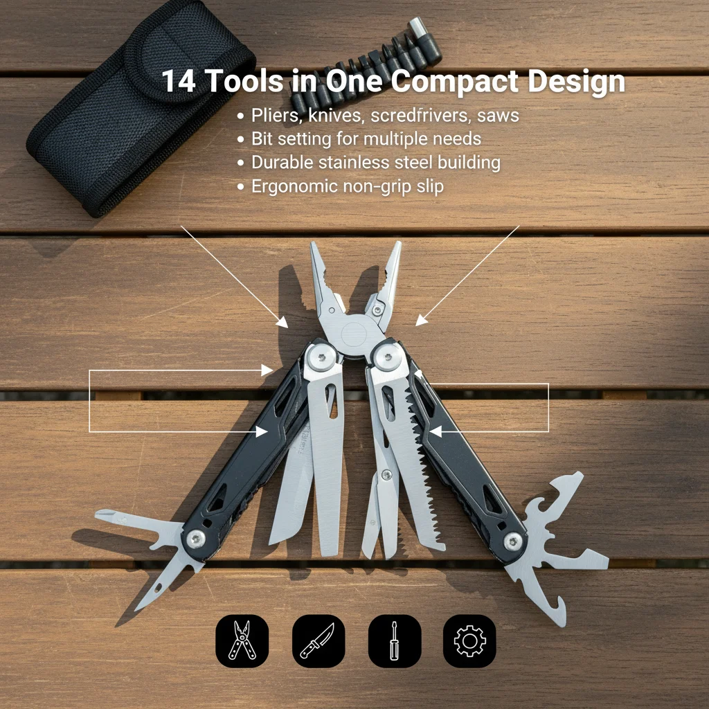 27 in 1 Multitool Pliers-Stainless Steel Survival Tool with Screwdriver/Saw/Spring Scissors for Camping, Fishing, Hiking (Nylo