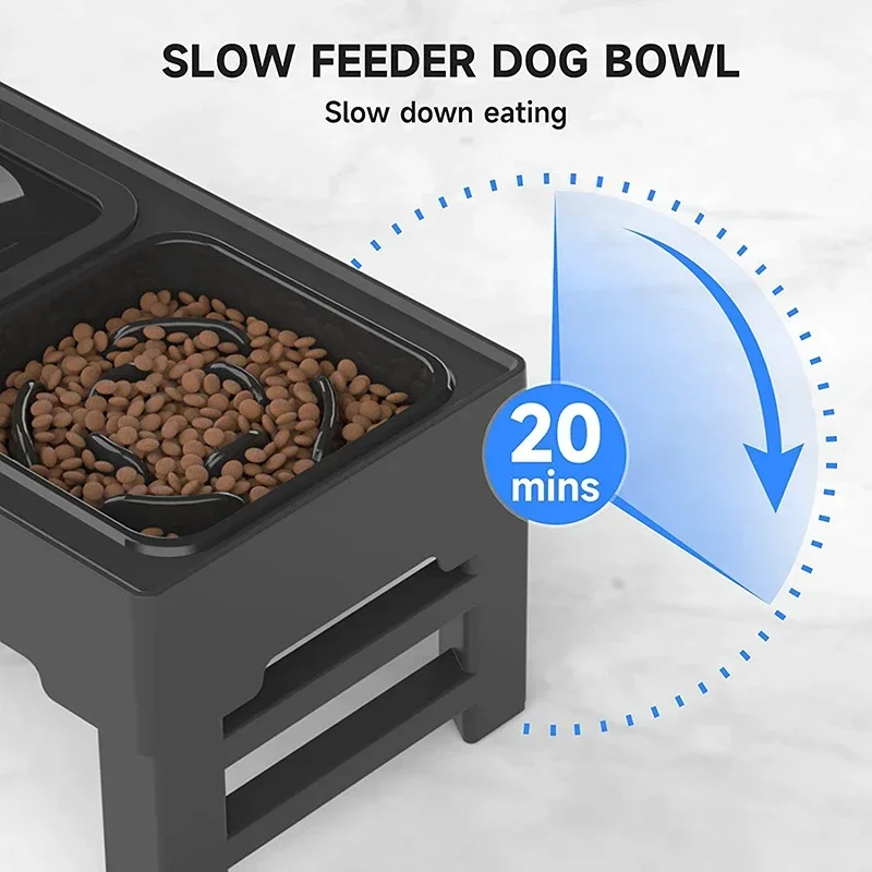 

Raised Cat Stand Adjustable For Accessories Bowls Water Dog Medium Large Non-spill Pet With Small Slow Food Bowl Elevated Feeder