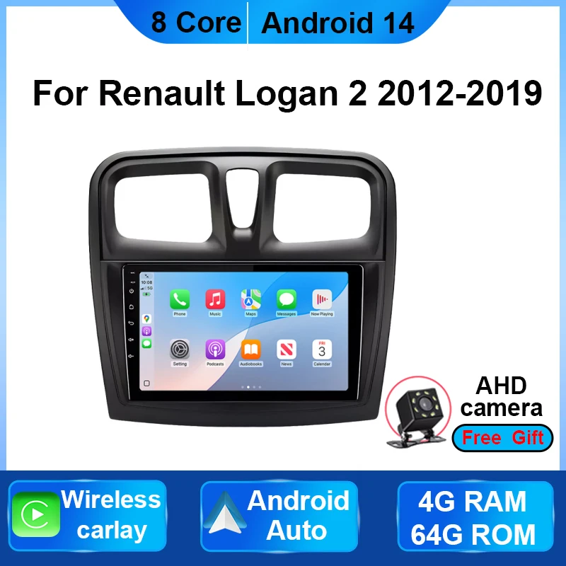Reproductor de DVD Android para Auto, Unidad de Radio Multimedia para Renault Logan, 2Din Octa Core, Estéreo para Auto, Navegación GPS, Android Auto, Apple Carplay
