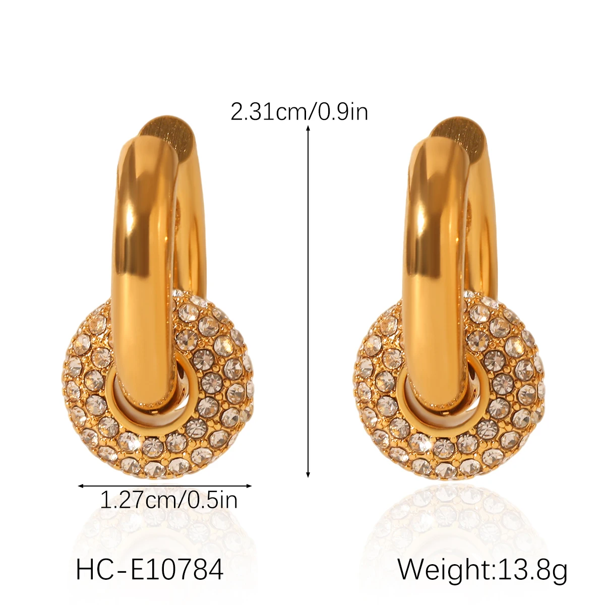 Huangchao Voller Strass Kreis Ohrringe Für Frauen Edelstahl Überzogene 18k Gold Earing Modeschmuck Damen Accessoires – Detail 5