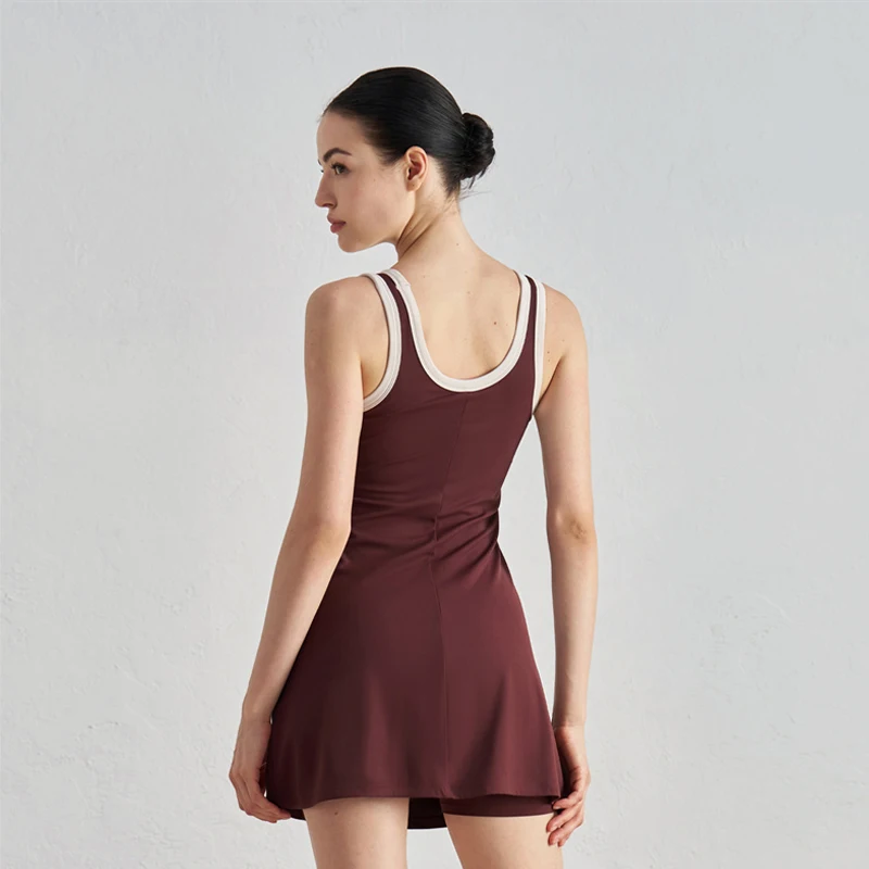 DANCEFISH Naked Detachable Chest Pad dress Hot Girl Outdoor Tennis Skirt Sports Yoga Skirt Women