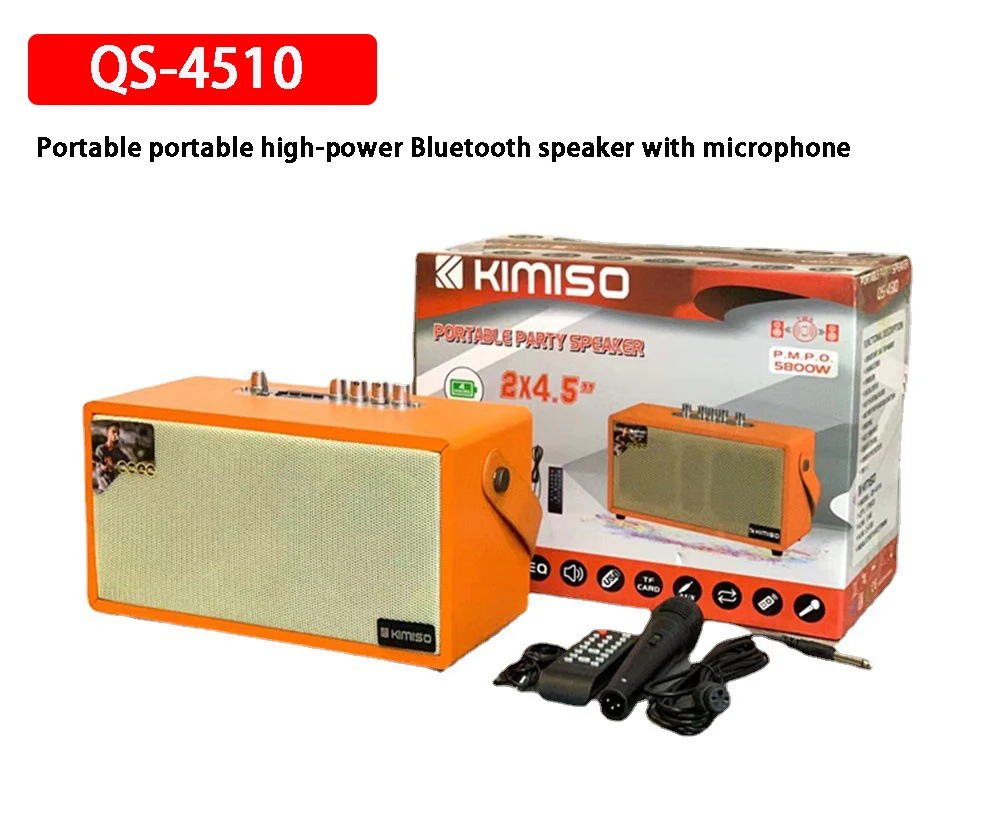 

QS-4510 Antique Portable Portable High-power Microphone Remote Control Outdoor Home KTV Wireless Bluetooth Speaker Column