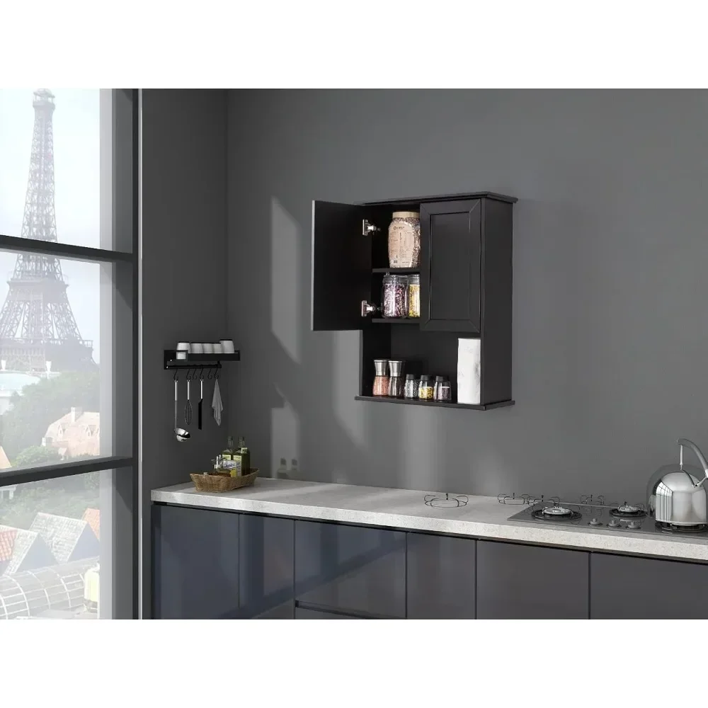 NEW-Black Bathroom Cabinet 23x29 inch Wooden Medicine Cabinet with 2 Doors and Adjustable Shelf, Wall Mounted Over Toilet Storag