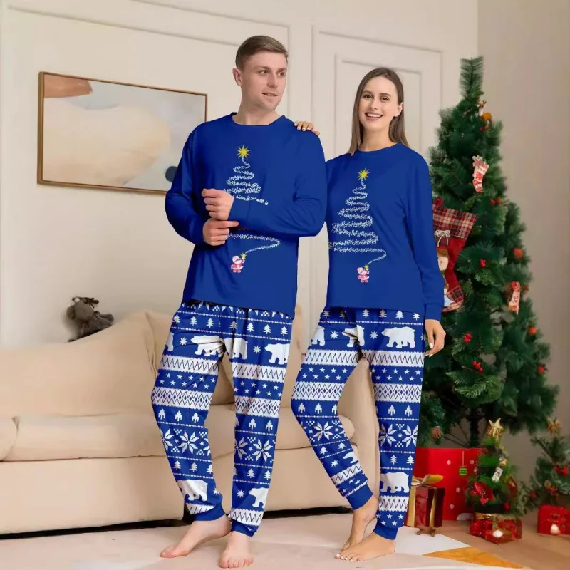 Christmas Matching Pajamas Set Mom Dad Kids Set Xmas Pjs Long Sleeve Top+Pants 2 Pieces Suit Baby Romper Warm Pjs Homewear Look 2