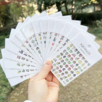 게임 슈퍼 마리오 브라더스 네일 스티커, 어린이 액션 피규어 장난감, 루이지 피치 공주 만화 애니메이션 네일아트, 소녀 생일 선물