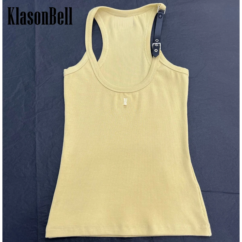 

4.7 KlasonBell Sexy Hot Girl Adjustable Leather Strap U-Neck Camis Women Letter Embroidery Stretch Knit Slim Tank Top