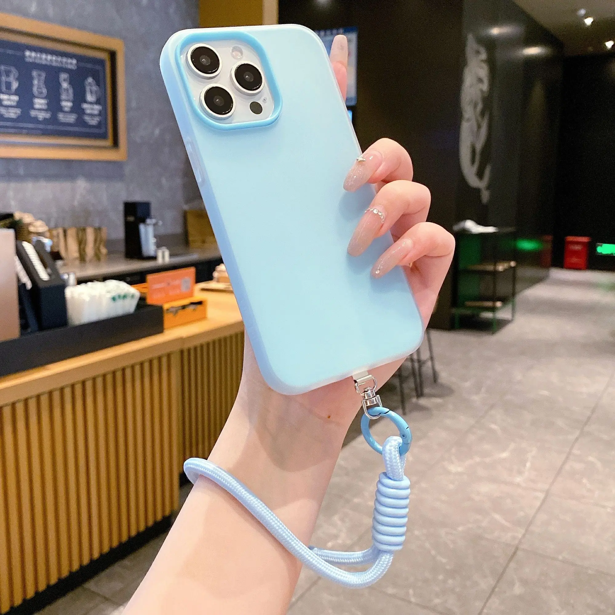 Candy Color Soft Matte Phone Case with Lanyard