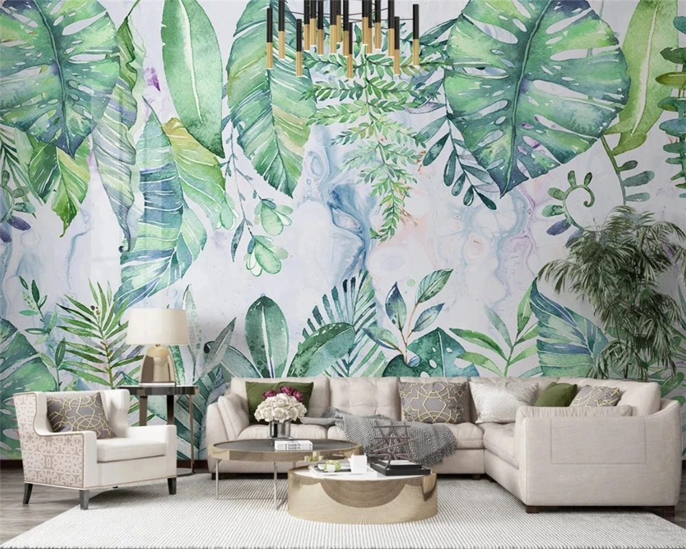 Custom Handpainted Fresh Self Adhesive Wallpapers Nordic Tropical
