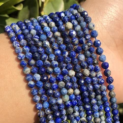 Natural Dark Blue Sapphire Stone Beads - Micro Faceted Round Loose Beads for Jewelry Making, Bracelet Crafting Supplies, 15 - Inch Strand (Lapis Lazuli)