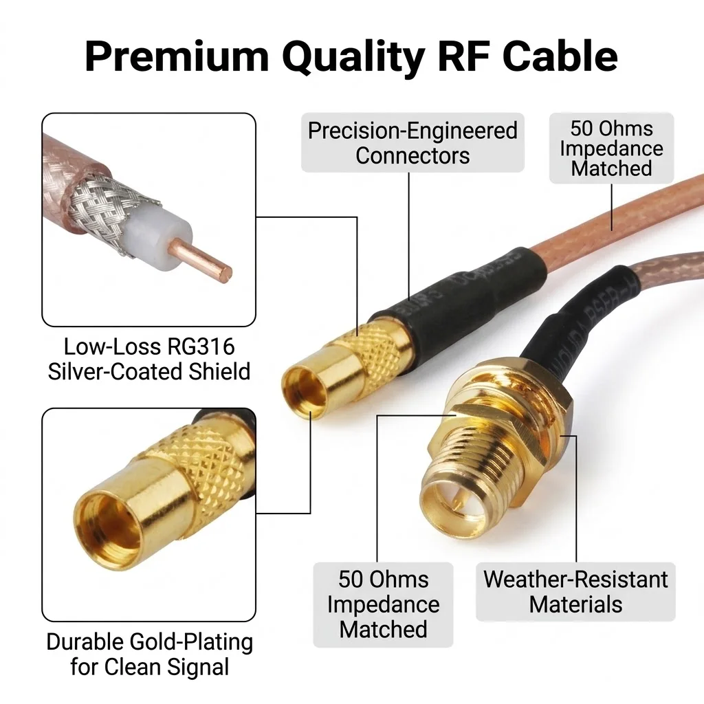 MMCX to RP SMA Female Bulkhead Pigtail Cable for Wireless