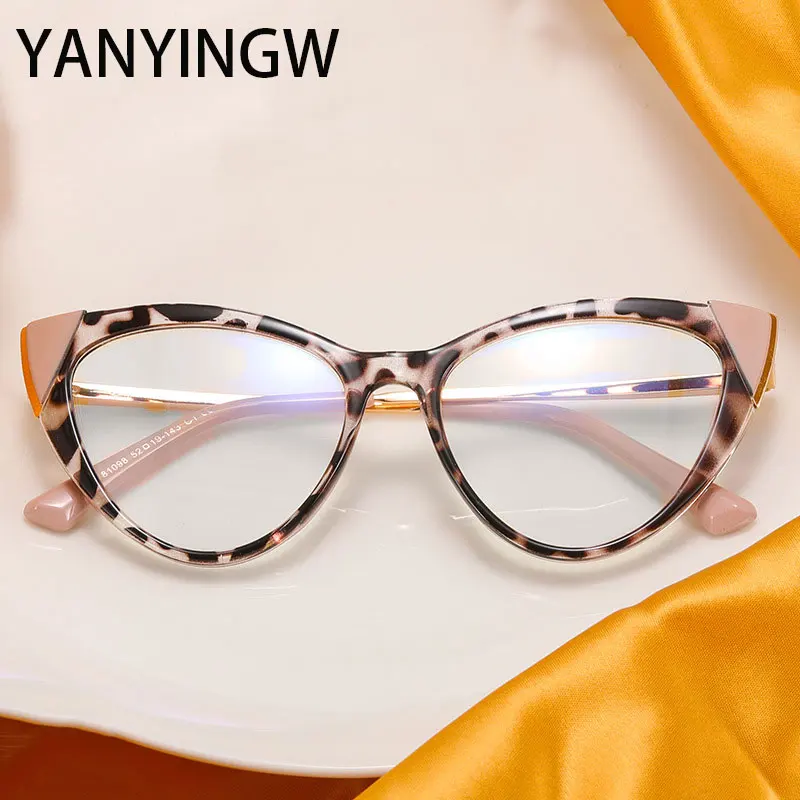 

Vintage Fashion Women Cat Eye Optical Spectacle Frame Two Color Splicing Tr90 Glasses Frame Anti Blue Computer Glasses