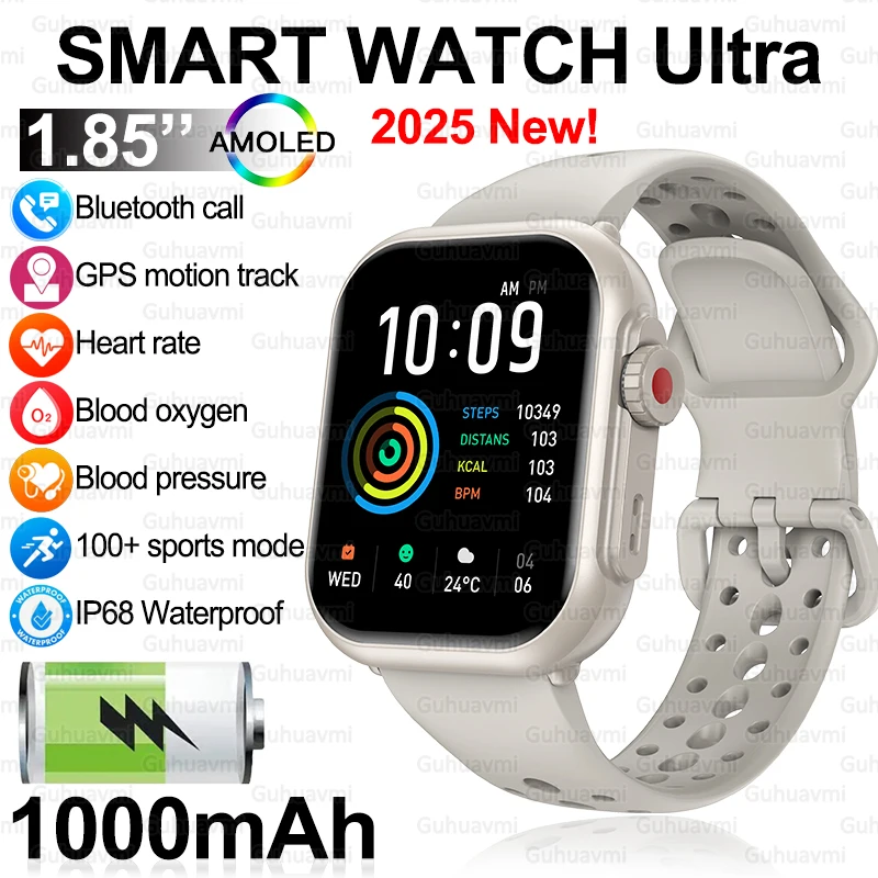 2025 nouvelle mode sport montre intelligente hommes femmes 1.85 pouces HD AMOLED plein écran tactile IP68 étanche Bluetooth appel montres intelligentes